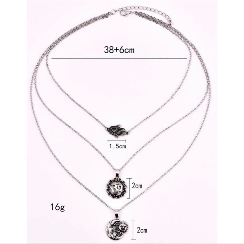SILVER HAMSA LAYERED DISC SUN MOON NECKLACE TRENDY - Picture 4 of 4